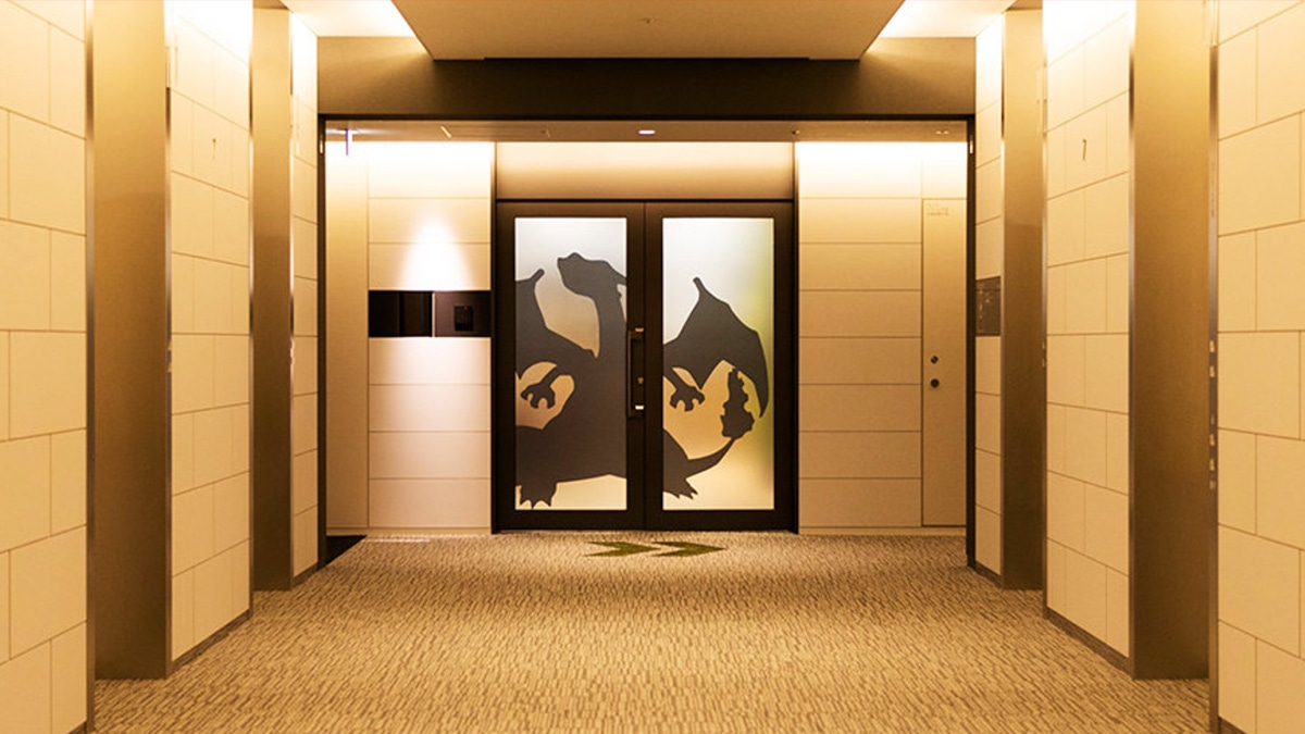 A door in the Game Freak office adorned with a picture of Charizard A door in the Game Freak office adorned with a picture of Charizard