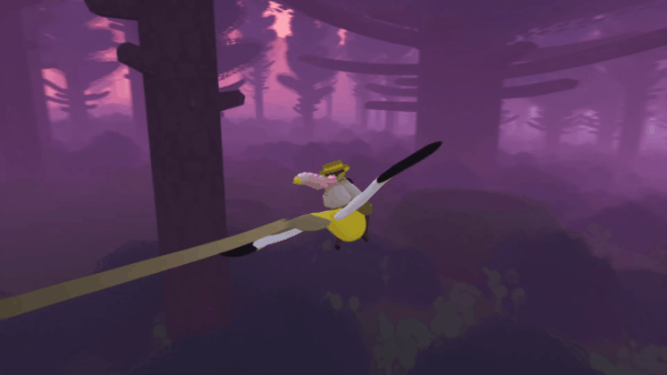 A player flying through the twilight forest in Flock A player flying through the twilight forest in Flock