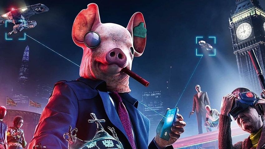 Cover art for Ubisoft's Watch Dogs Legion showing several characters with their phones out.