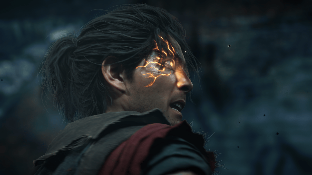 close up on a swordsman's eyes as they appear fiery close up on a swordsman's eyes as they appear fiery