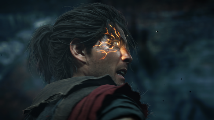 close up on a swordsman's eyes as they appear fiery close up on a swordsman's eyes as they appear fiery