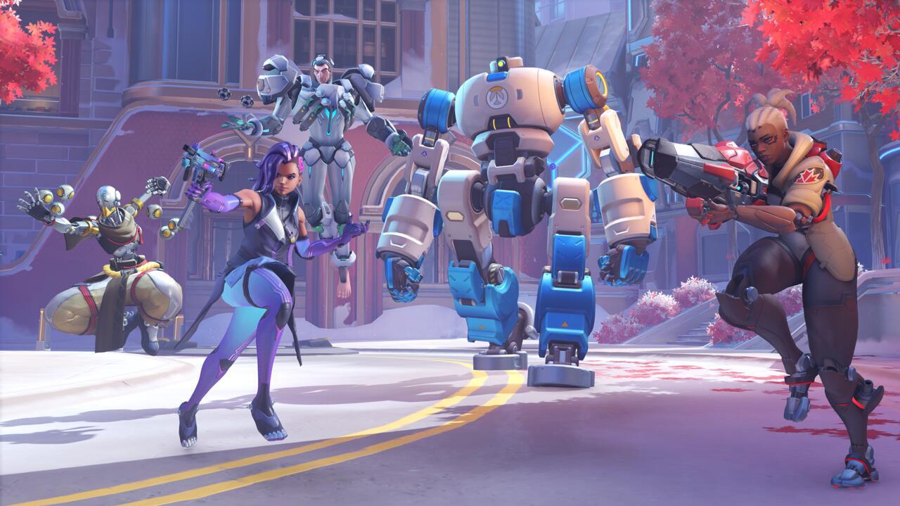 Overwatch 2 players in the game's Team Push mode. Overwatch 2 players in the game's Team Push mode.