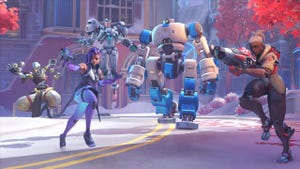 Overwatch 2 players in the game's Team Push mode.