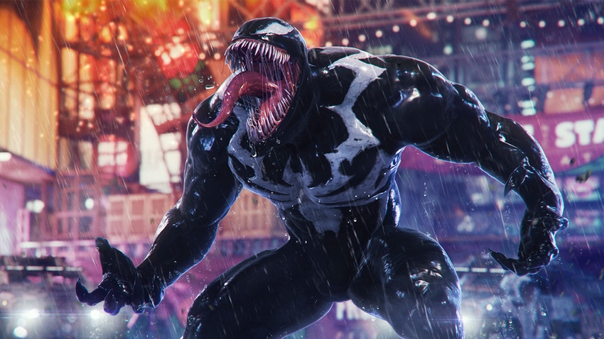 Key artwork showing Insomniac's version of Venom about to wreak havoc