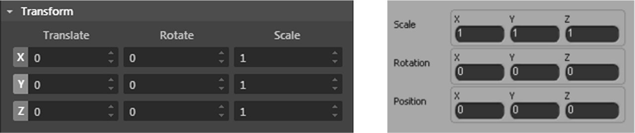 Figure B.6: The TRS controls for Stingray and Softimage XSI Figure B.6: The TRS controls for Stingray and Softimage XSI