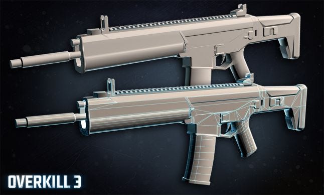 Overkill 3 - ACR rifle in low poly and hi-poly