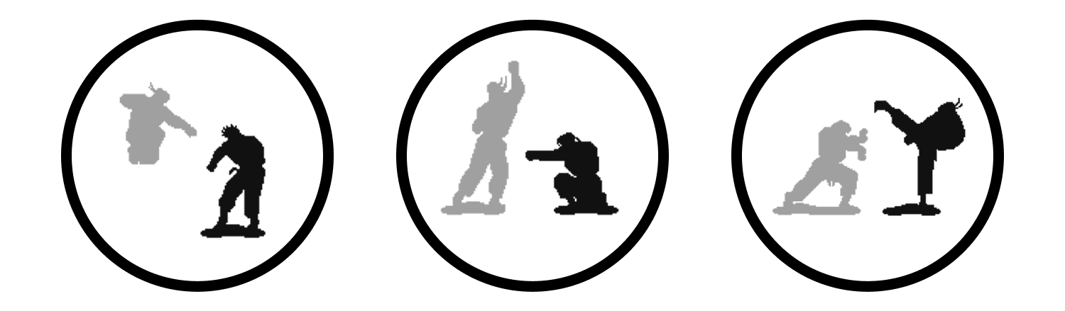Several silhouettes of street fighter characters.