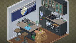 a small kitchen scene, in isometric perspective