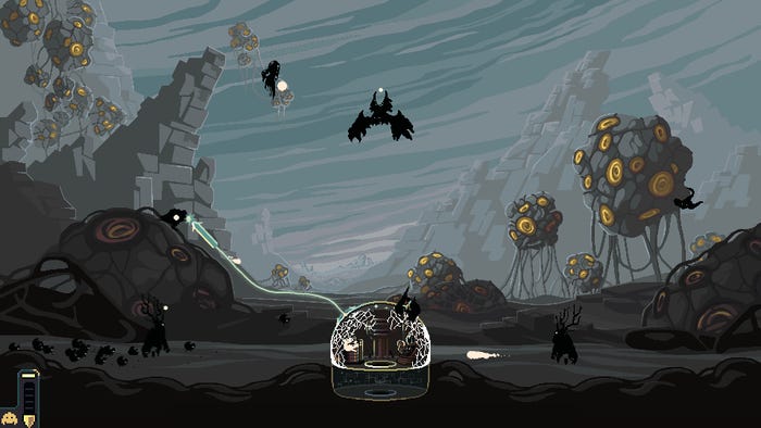 a dome in the foreground with strange creatures surrounding it