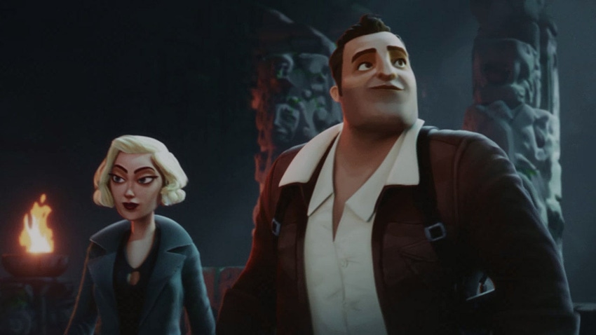 Eddie and Ingrid in a screenshot from Harebrained Schemes' Lamplighters League.