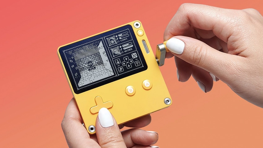 A picture of a Pulp project being played on the Playdate handheld