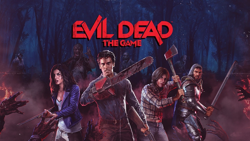 Key artwork for Evil Dead: The Game featuring iconic characters like Ash Williams