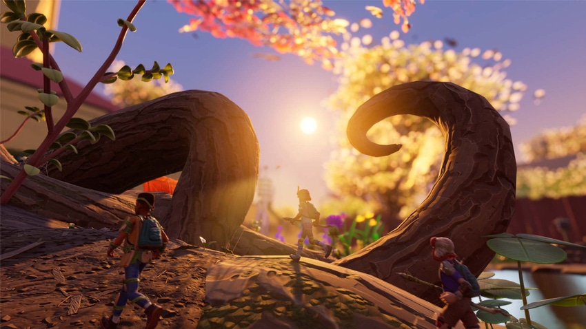 Screenshot of three players climbing a tree in Obsidian Entertainment's Grounded.