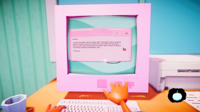 Pink computer screen and hand
