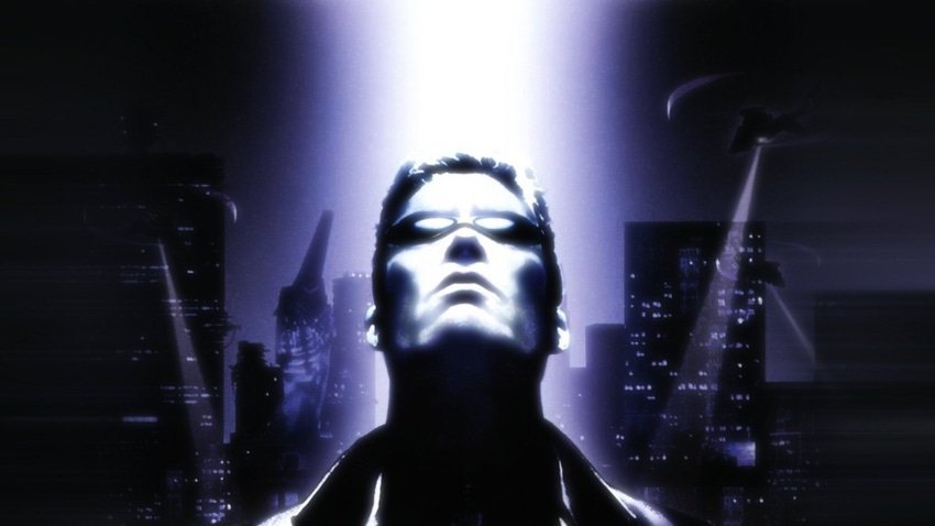 Key art for Ion Storm's Deus Ex, featuring lead character JC Denton.
