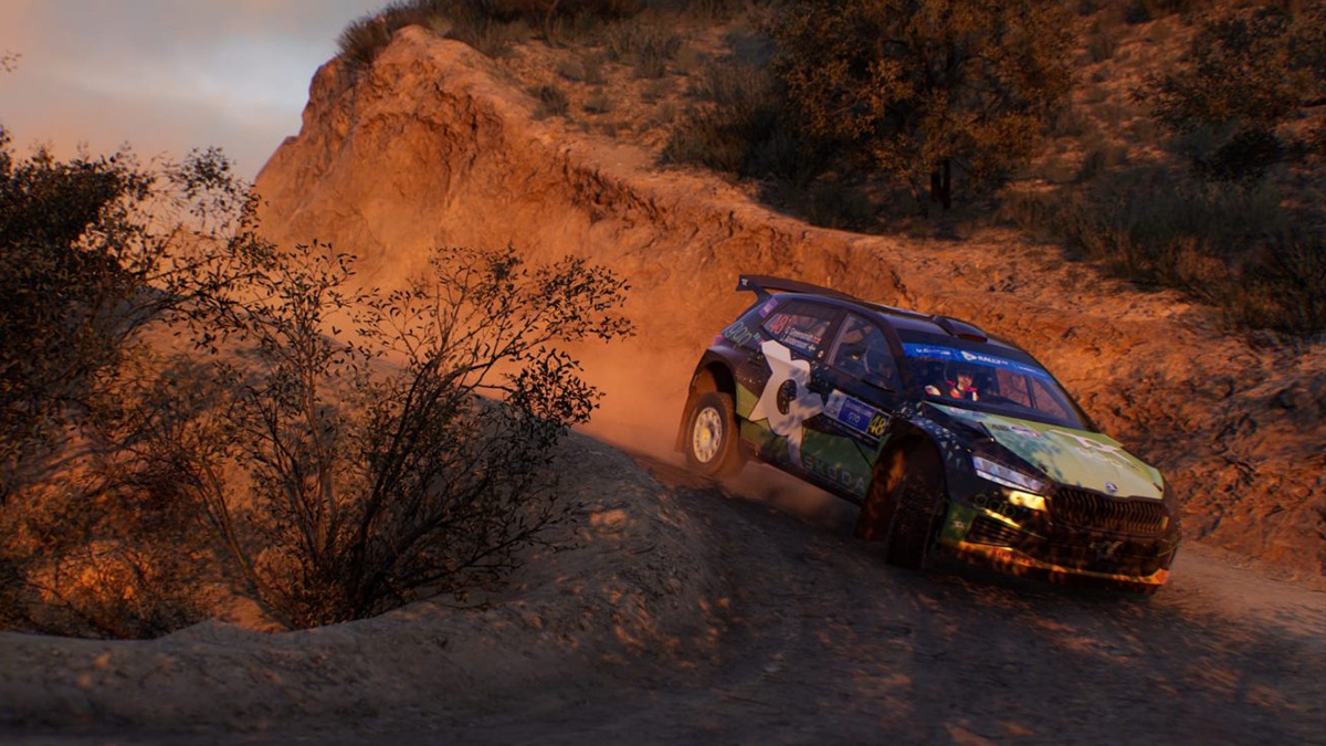 A car drifting on a dirt road in EA Sports WRC A car drifting on a dirt road in EA Sports WRC