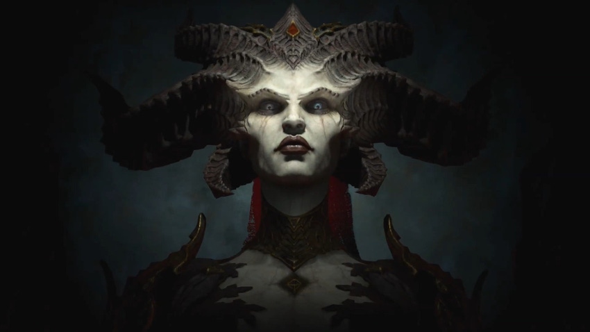 Cover art of Blizzard Entertainment's Diablo IV, featuring the game's main antagonist Lilith.