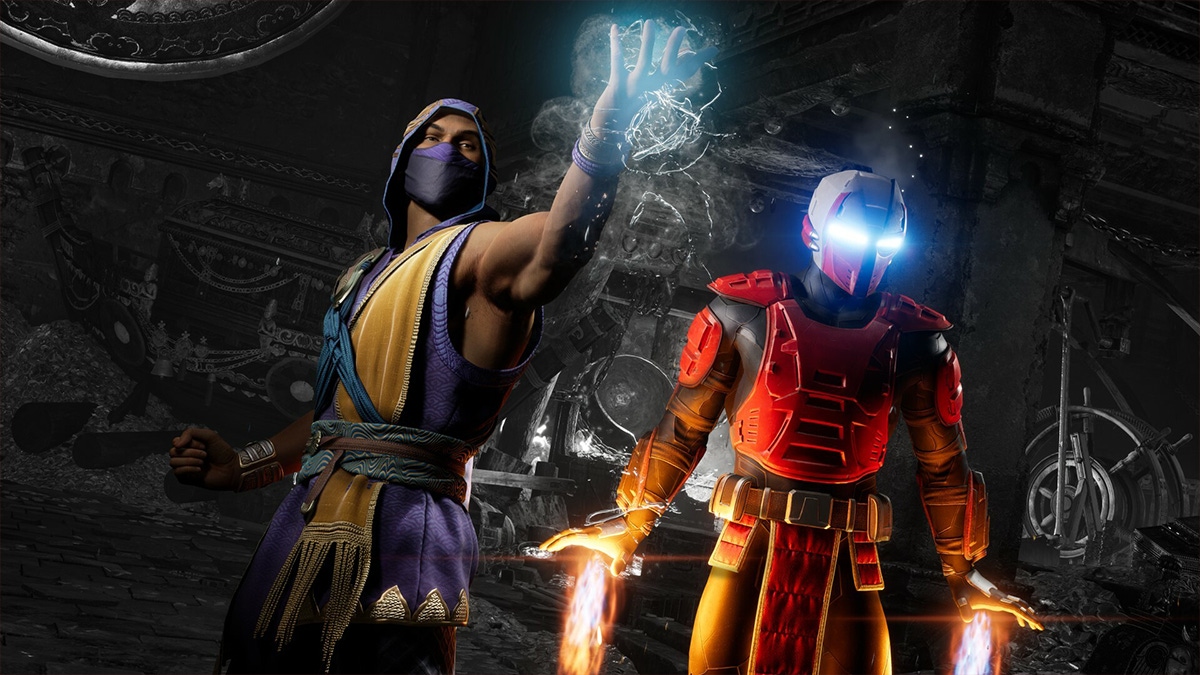 Two combatants preparing to fight in Mortal Kombat 1 Two combatants preparing to fight in Mortal Kombat 1