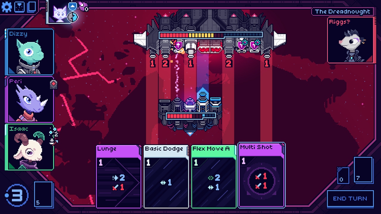A massive enemy starship covered in guns bears down on the player's small ship A massive enemy starship covered in guns bears down on the player's small ship