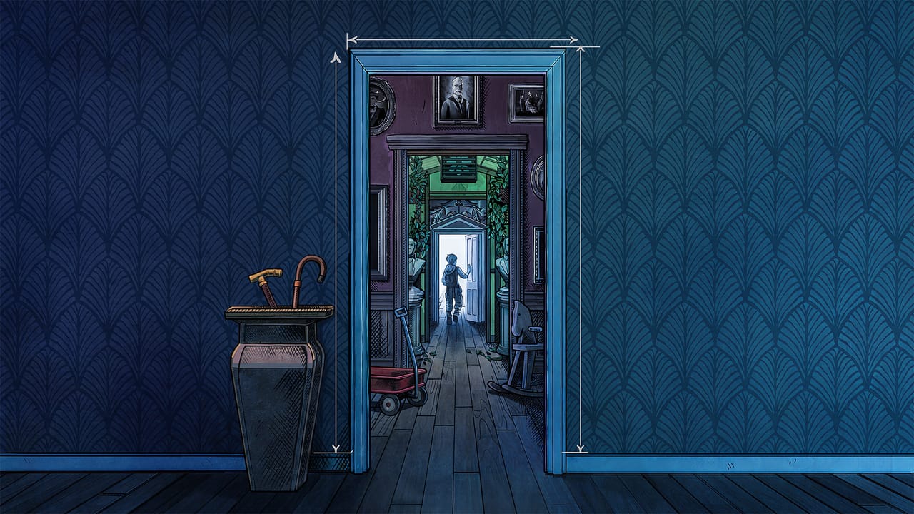 Key art for Blue Prince, showing the player character exploring a mysterious room. Key art for Blue Prince, showing the player character exploring a mysterious room.