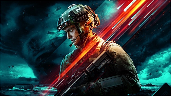 Promo art for Battlefield 2042 featuring a military soldier.
