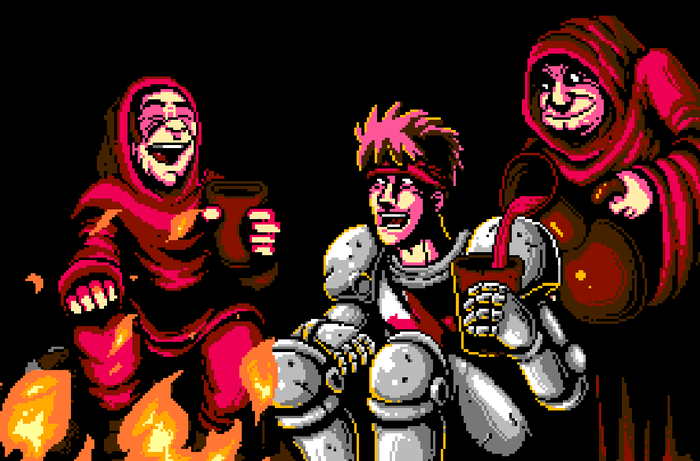 Infernax's characters laughing