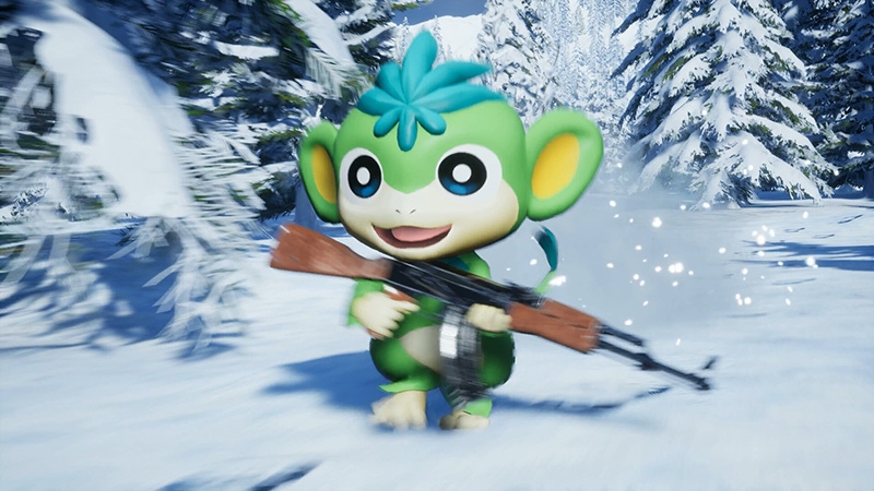A monkey-shaped Pal in Palworld runs with an AK-47 in hand. A monkey-shaped Pal in Palworld runs with an AK-47 in hand.