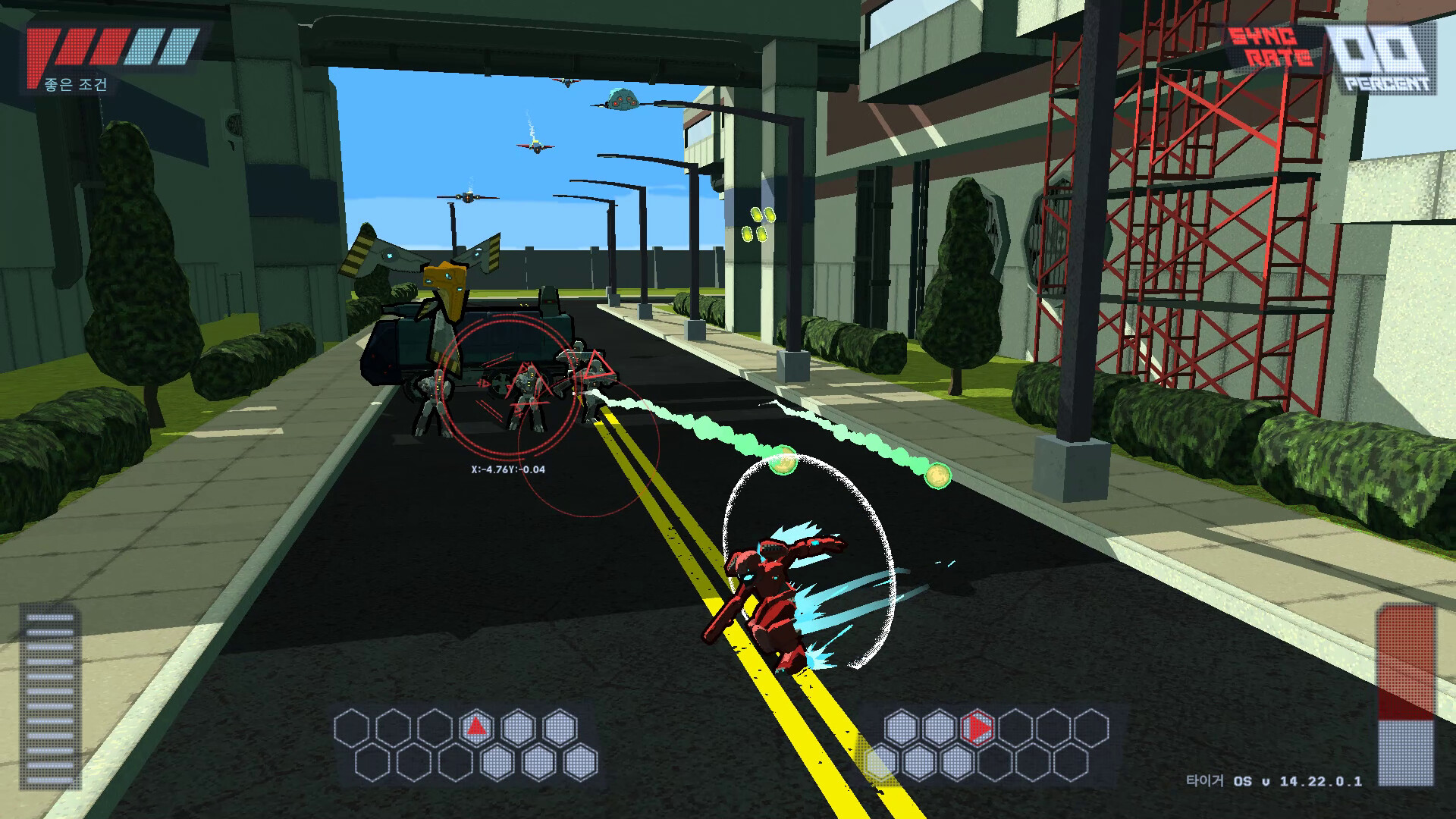 A robot character dodges incoming shots in Steel Carnelian.