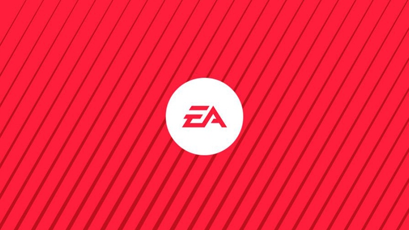 The EA logo on a stylised red background