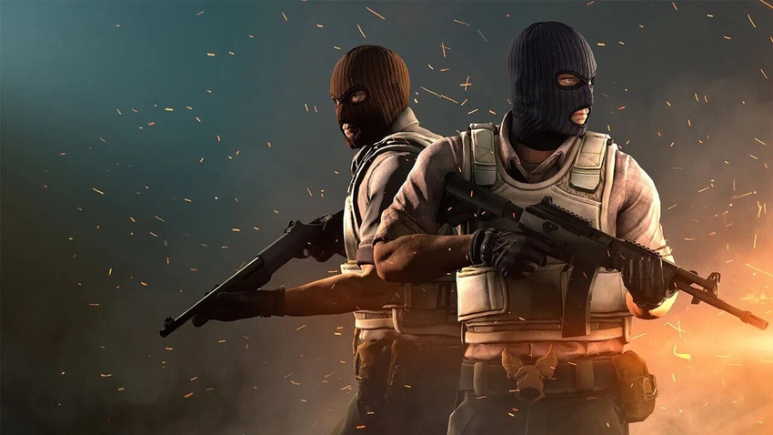 Key art for Valve's Counter-Strike: Global Offensive, showing two terrorists back to back.