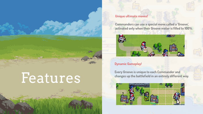 The 'features' slide from Chucklefish's mock Wargroove pitch deck