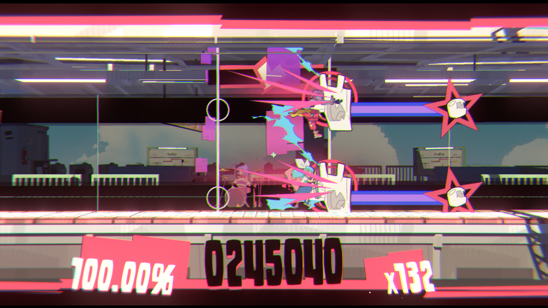 A player hits enemies in rhythm game UNBEATABLE.