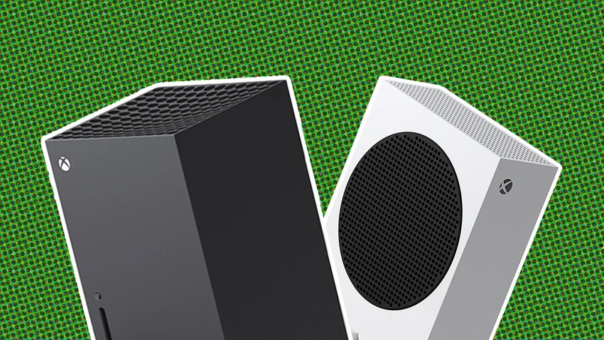 Xbox series S and series X consoles against a green backdrop Xbox series S and series X consoles against a green backdrop