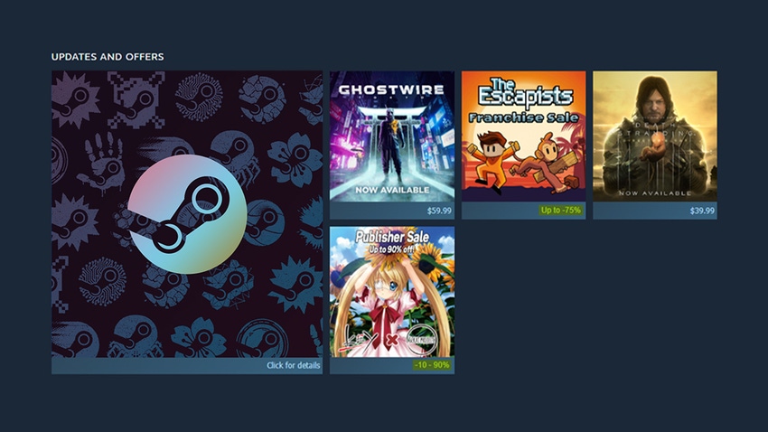 Imagery depicting discounts and offers on Steam
