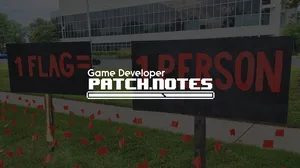 The Patch Notes logo overlaid on a photograph of the protest outside Bethesda's office in Rockville The Patch Notes logo overlaid on a photograph of the protest outside Bethesda's office in Rockville