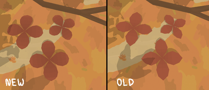 An example of a model / texture that I tried too hard to perfect. New on the left, old on the right. The Left shows rounder flowers compared to harsher shapes on the right.