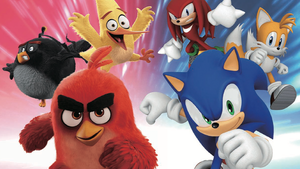 Artwork spotlighting Sega brands including Sonic and Angry Birds