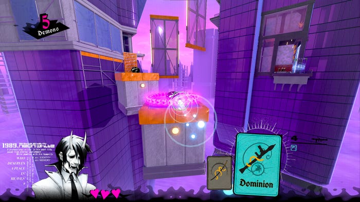 neon white purple level with dominion card in foreground