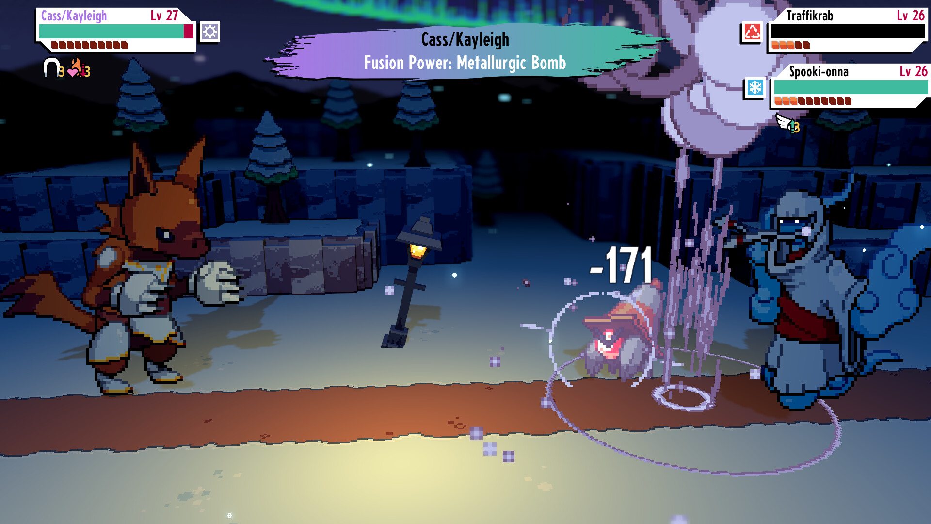 A screenshot from Cassette Beasts.