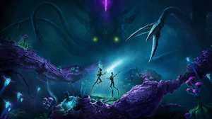 Two divers float before an undersea creature in key art for Subnaitca 2. Two divers float before an undersea creature in key art for Subnaitca 2.