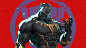 Black Panther from Marvel Rivals in front of a red background. Black Panther from Marvel Rivals in front of a red background.
