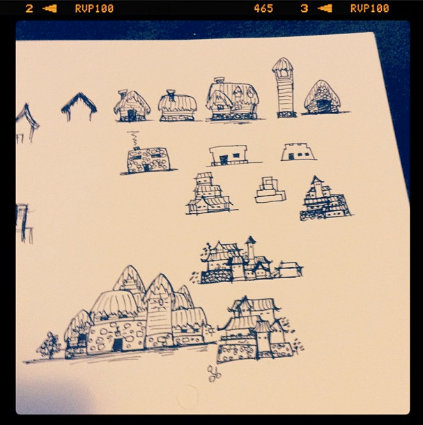 Sketches of villages and houses