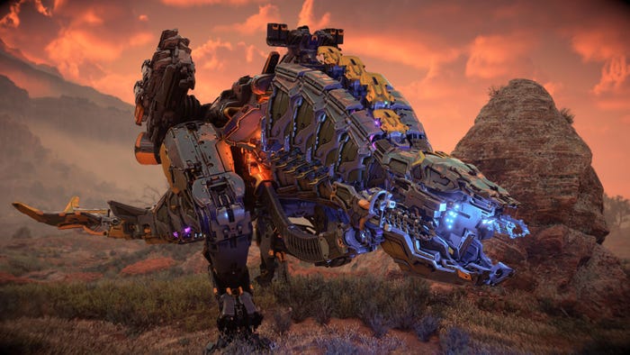 A screenshot of an Apex Thunderjaw from Horizon Forbidden West.