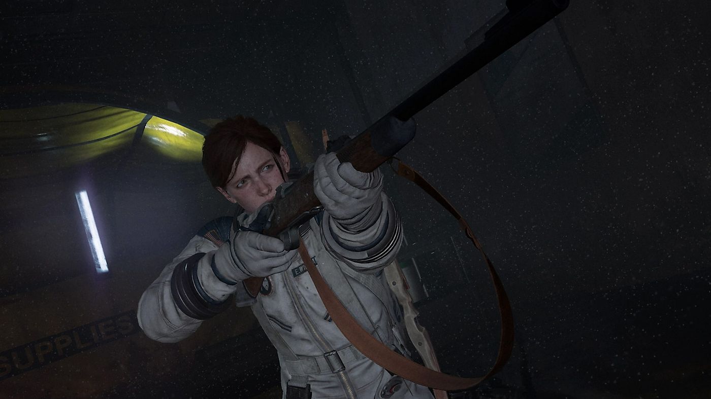 Ellie from The Last of Us wears a spacesuit and wields a rifle. Ellie from The Last of Us wears a spacesuit and wields a rifle.