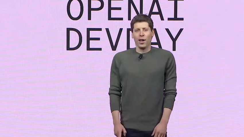 Sam Altman presenting at OpenAI Dev Day