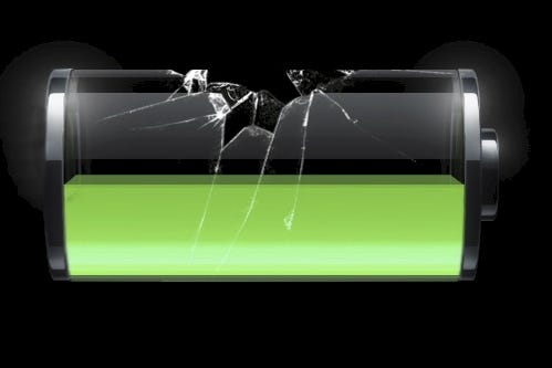 graphic of a half full iPhone batter with broken glass around it