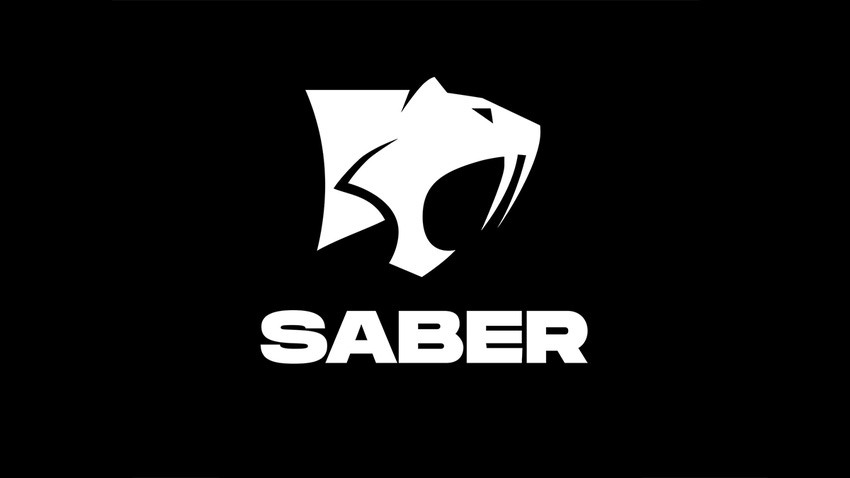 The Saber logo on a black background