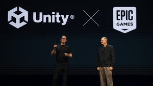 Matthew Bromberg and Tim Sweeney on stage at Unity 2025 Matthew Bromberg and Tim Sweeney on stage at Unity 2025