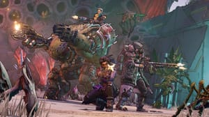 The characters of Borderlands 3 in the midst of a fight The characters of Borderlands 3 in the midst of a fight