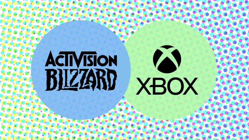 Artwork depicting the Xbox and Activision Blizzard logos merging